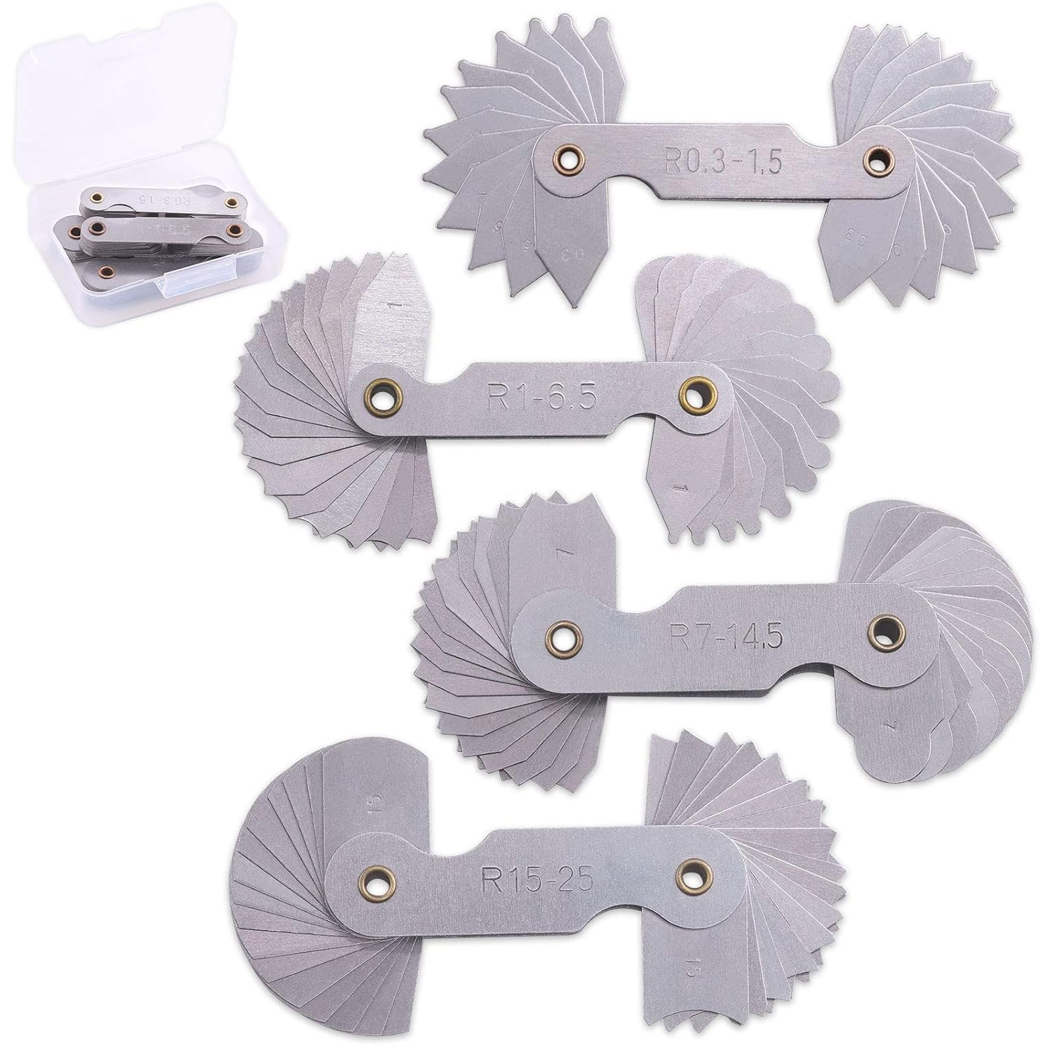 4 Pack R0.3-1.5/ R1-6.5/ R7-14.5/ R15-25 Radius Gauge Set, Stainless Steel Radiu
