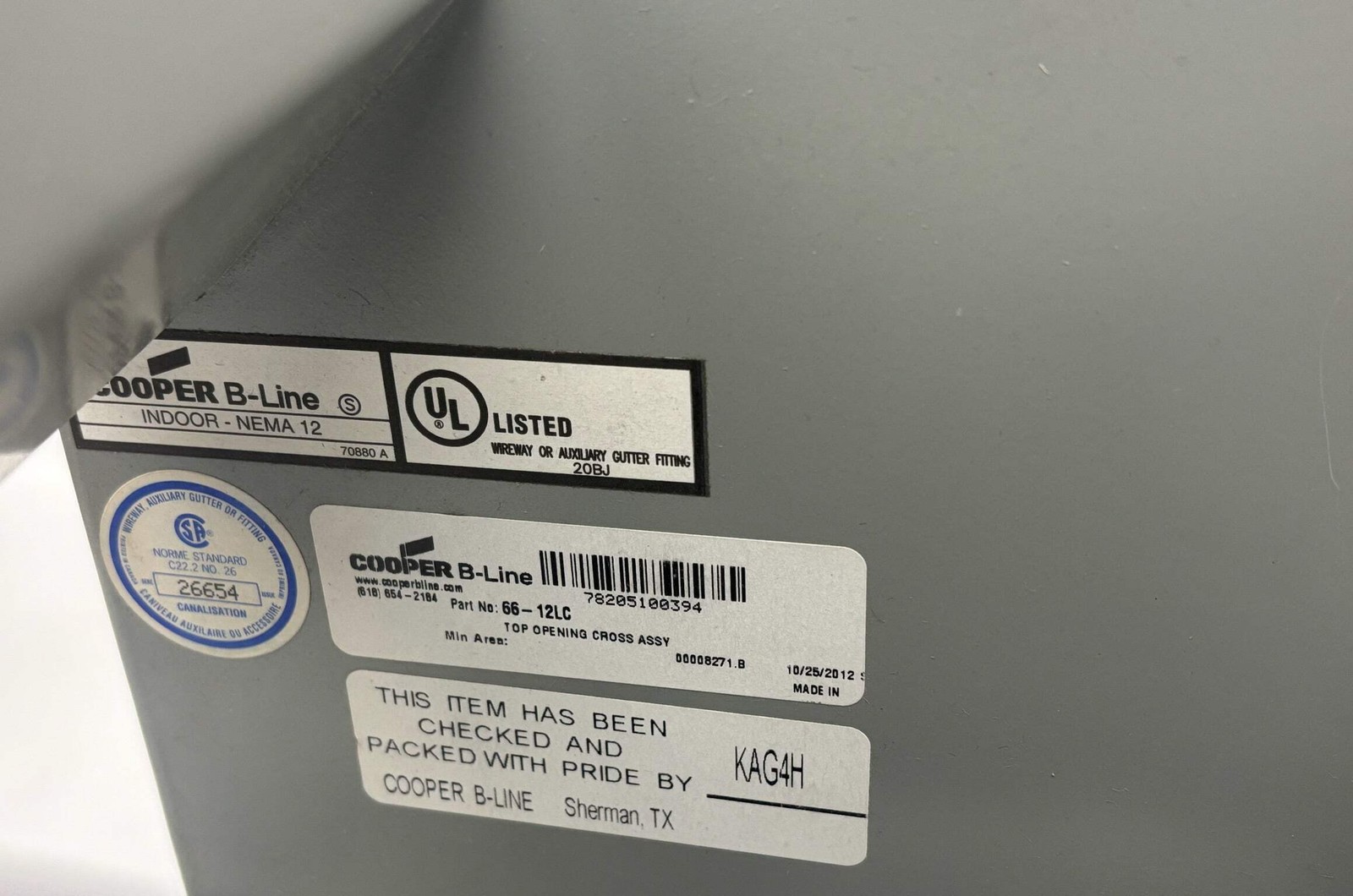 B-Line 66-12LC 6×6 NEMA 12 Lay-In Wireway Closure Plate