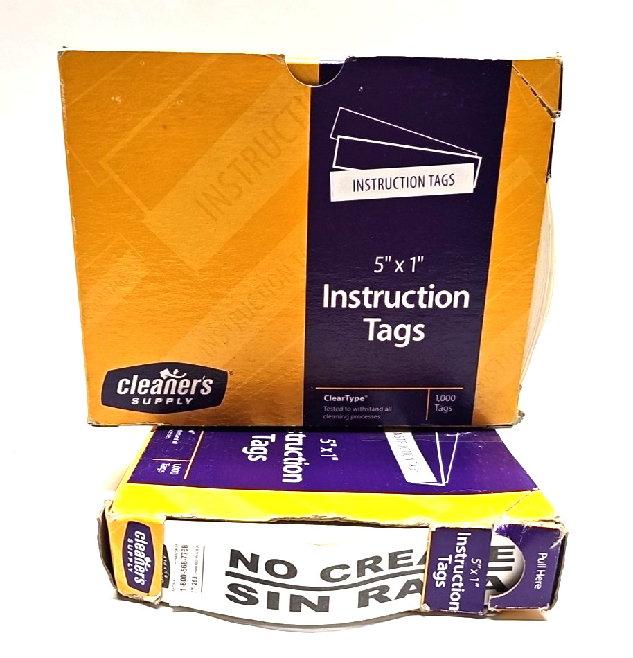 2,000 Tags, Cleaner’s Supply 5″ x 1″ Instruction Tags, White, No Crease.