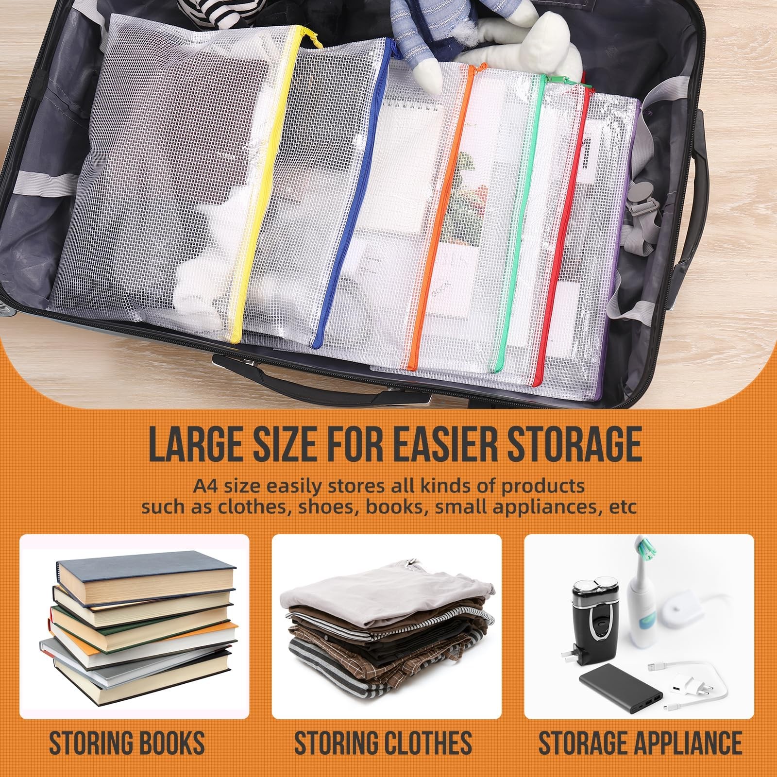 24pcs Mesh Zipper Pouch Bags Puzzle Storage Bags, A4 13×9 Inches A4, 8 Colors