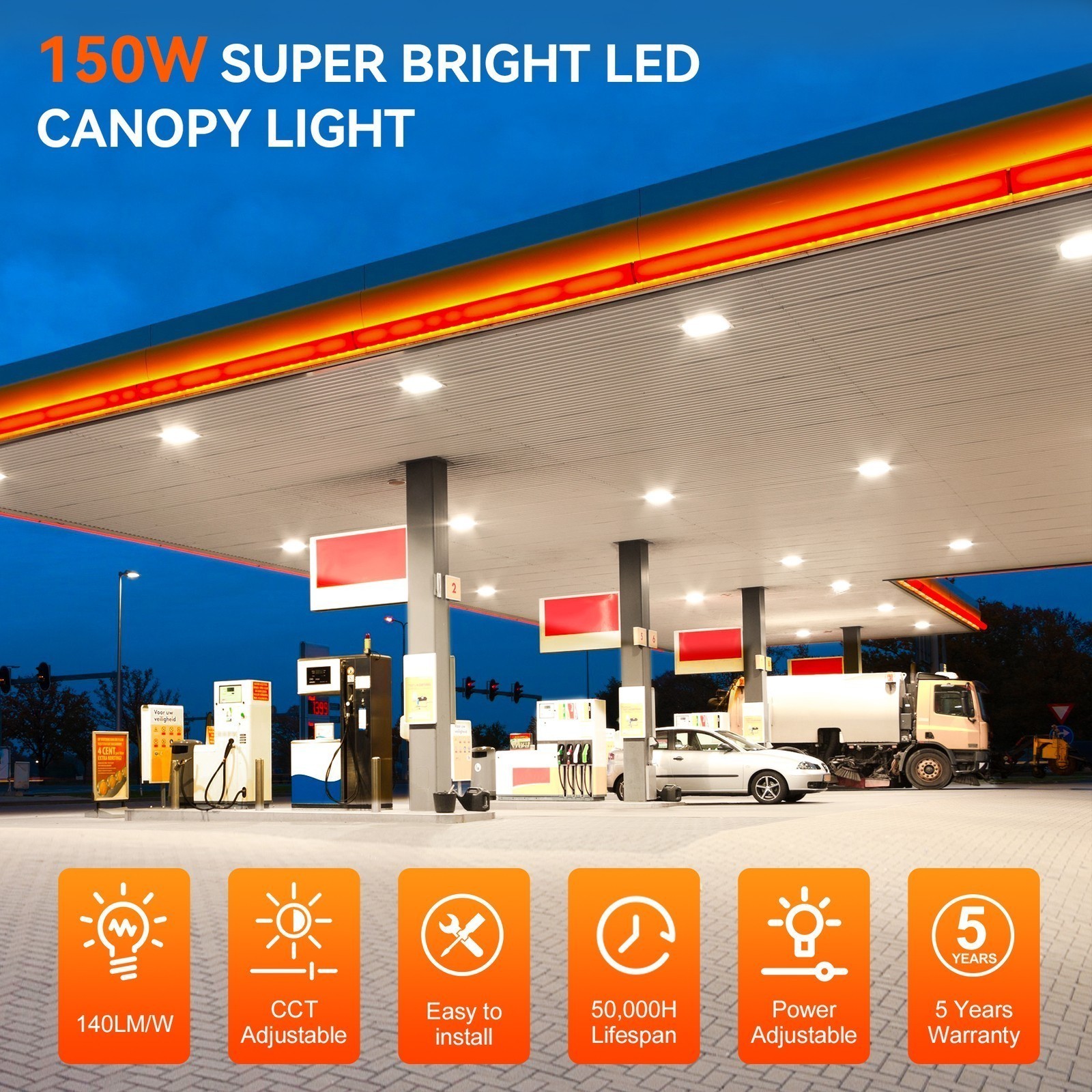 4500K 5700K 150W LED Canopy Light Dusk to Dawn Gas Station Lighting 21000LM IP65