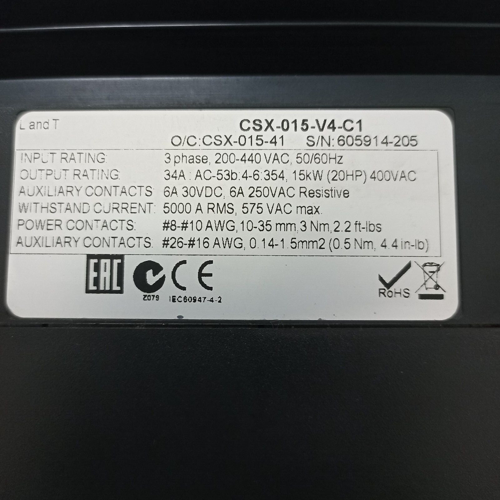 NEW CSX-015-V4-C1 LARSEN & TOUBRO LIMITED 20HP SOFT STARTER
