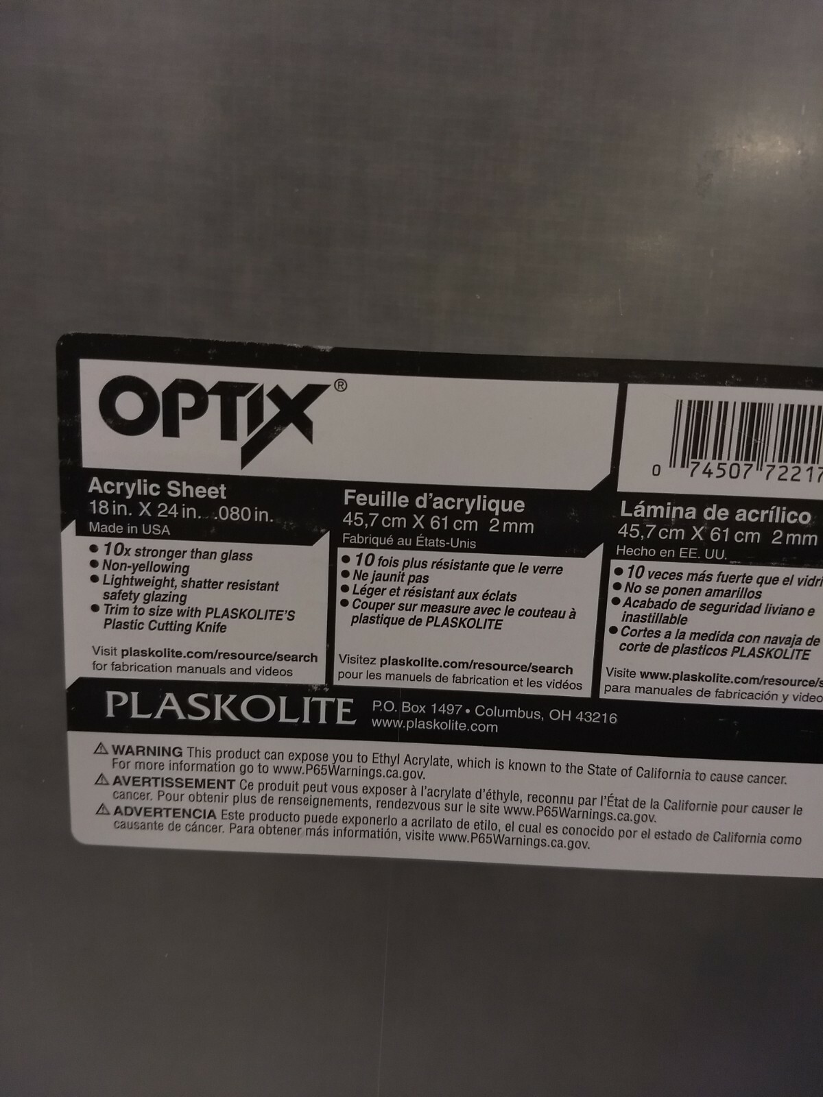 OPTIX 0.08-in T x 18-in W x 24-in L Clear Acrylic Sheet (LOT OF 10)