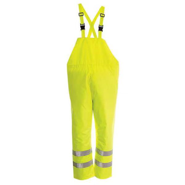 Hi-Visibility Rain Bib Pants, Polyester, Polyurethane, 32 1/2 in Inseam, Elastic