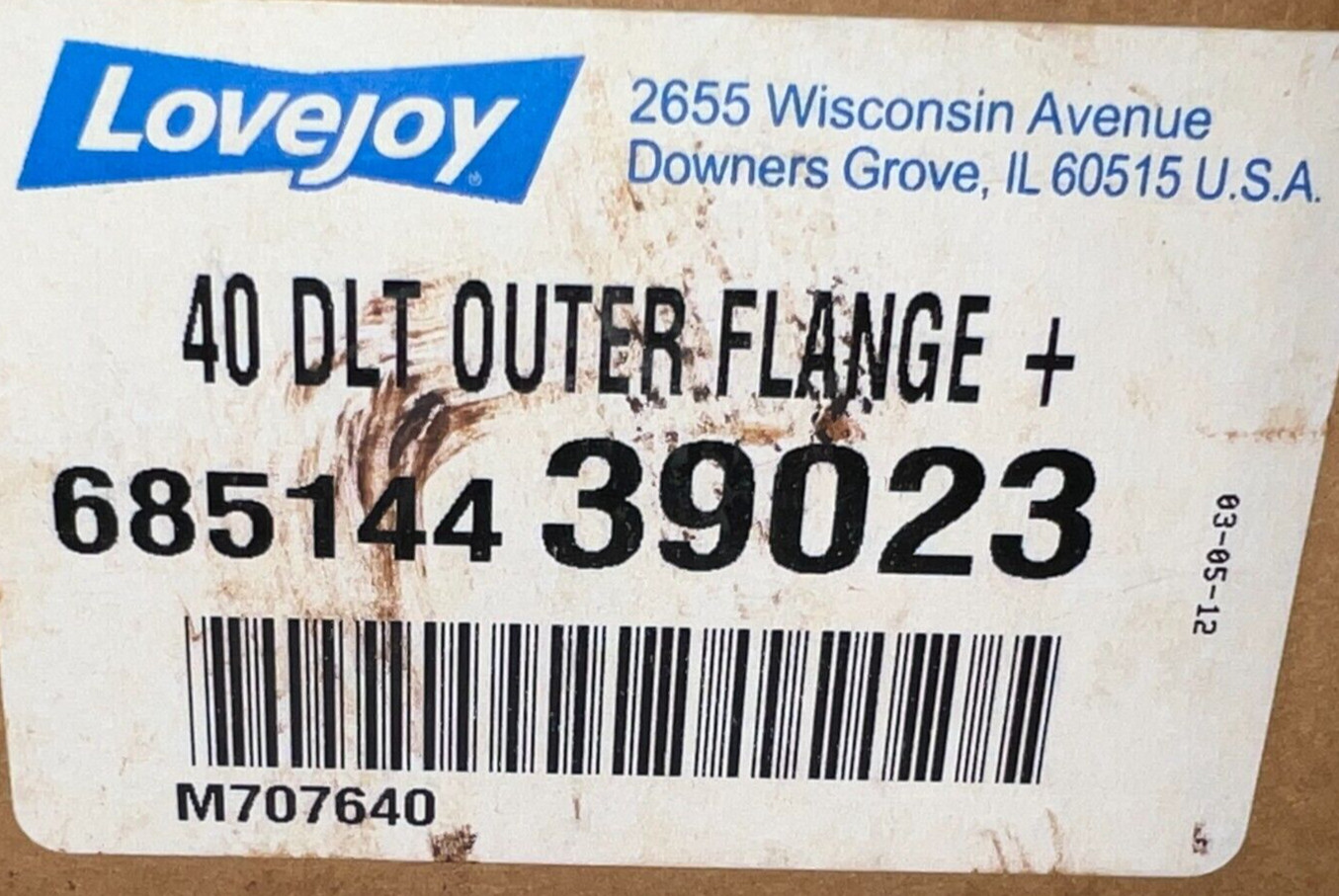 LOVEJOY OUTER FLANGE 40 DLT 68514439023 1.625″ BORE SIZE 4.38″ OD