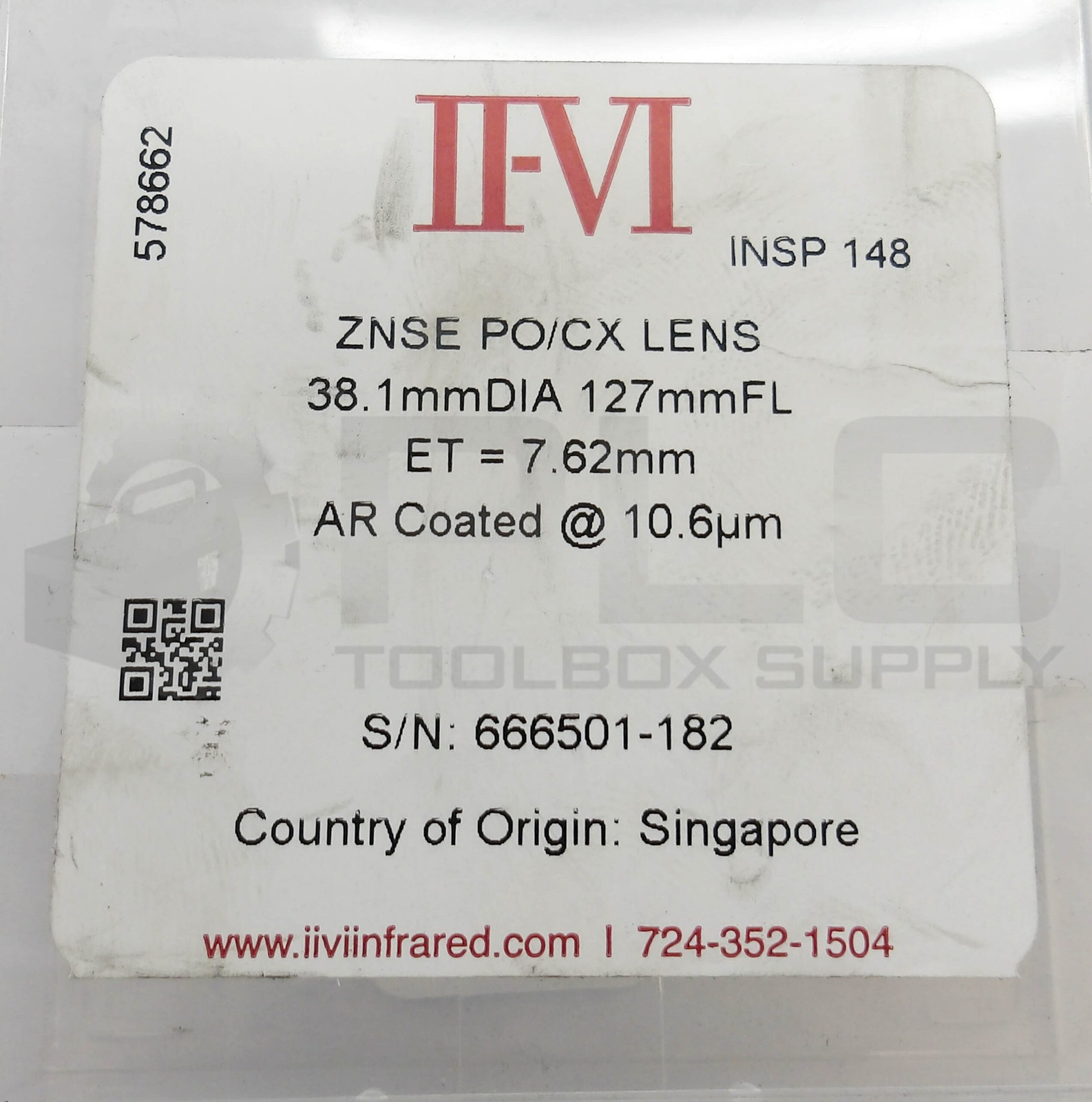 NEW II-VI INFARED ZNSE PO/CX LENS 38.1MM DIA 127MM ET=7.62MM 578662