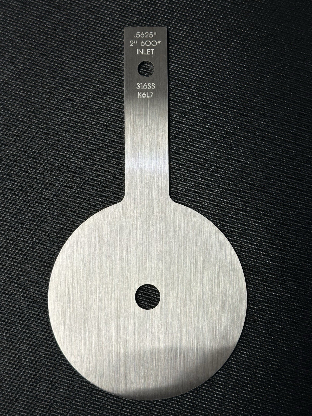 2″ 600# 316SS 1/8″ THICK ORIFICE PLATE .5625 BORE