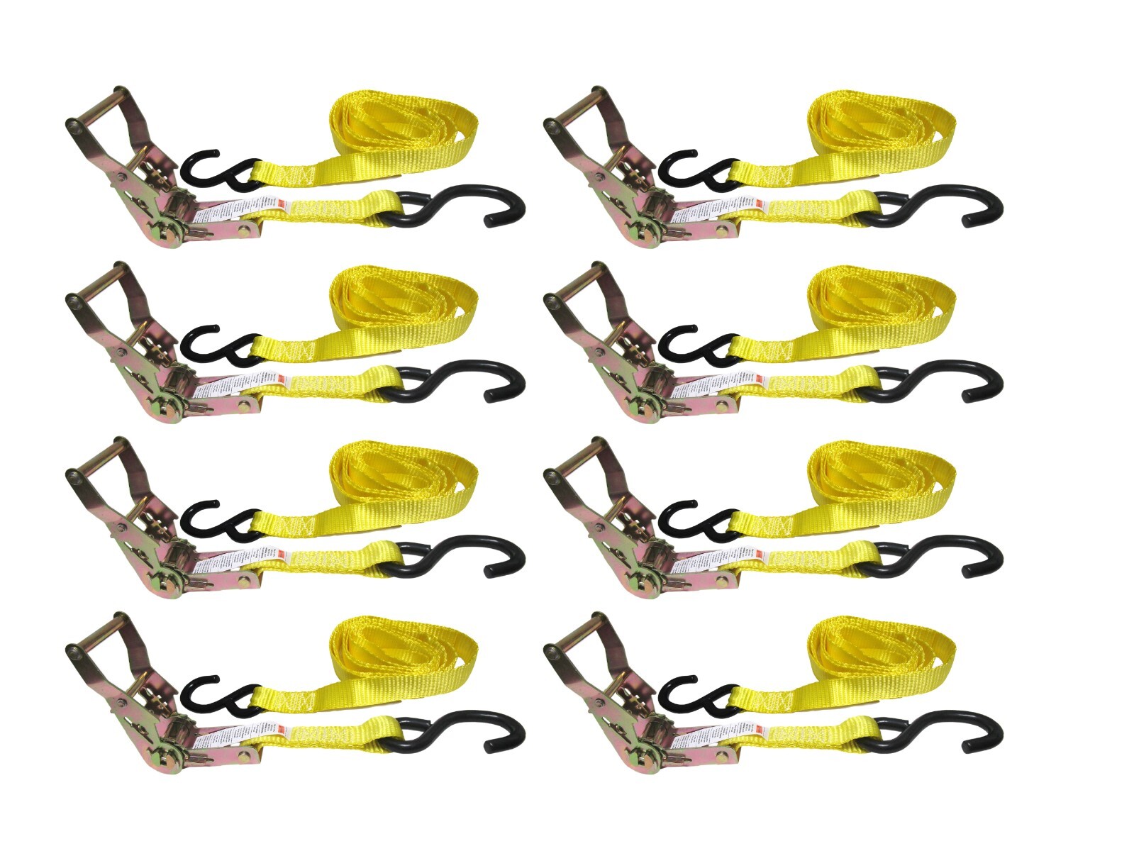 8 Pack 1 inch x 12 Feet Ratchet Strap with S Hook 1,000 lbs Tie Down Pro Quality