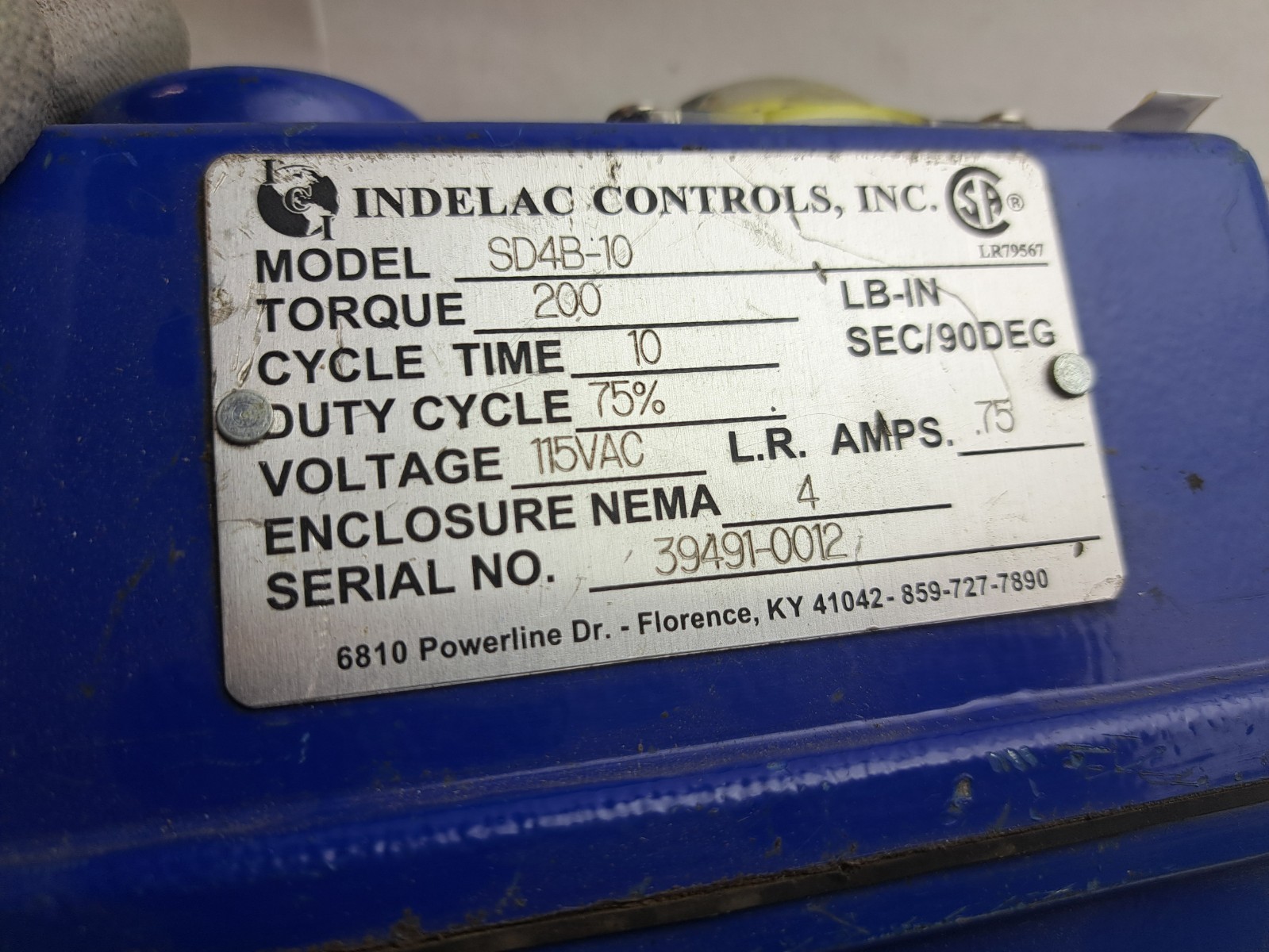 Indelac Controls SD4B-10 Electric Actuator Tested SD Series 200 In Lbs