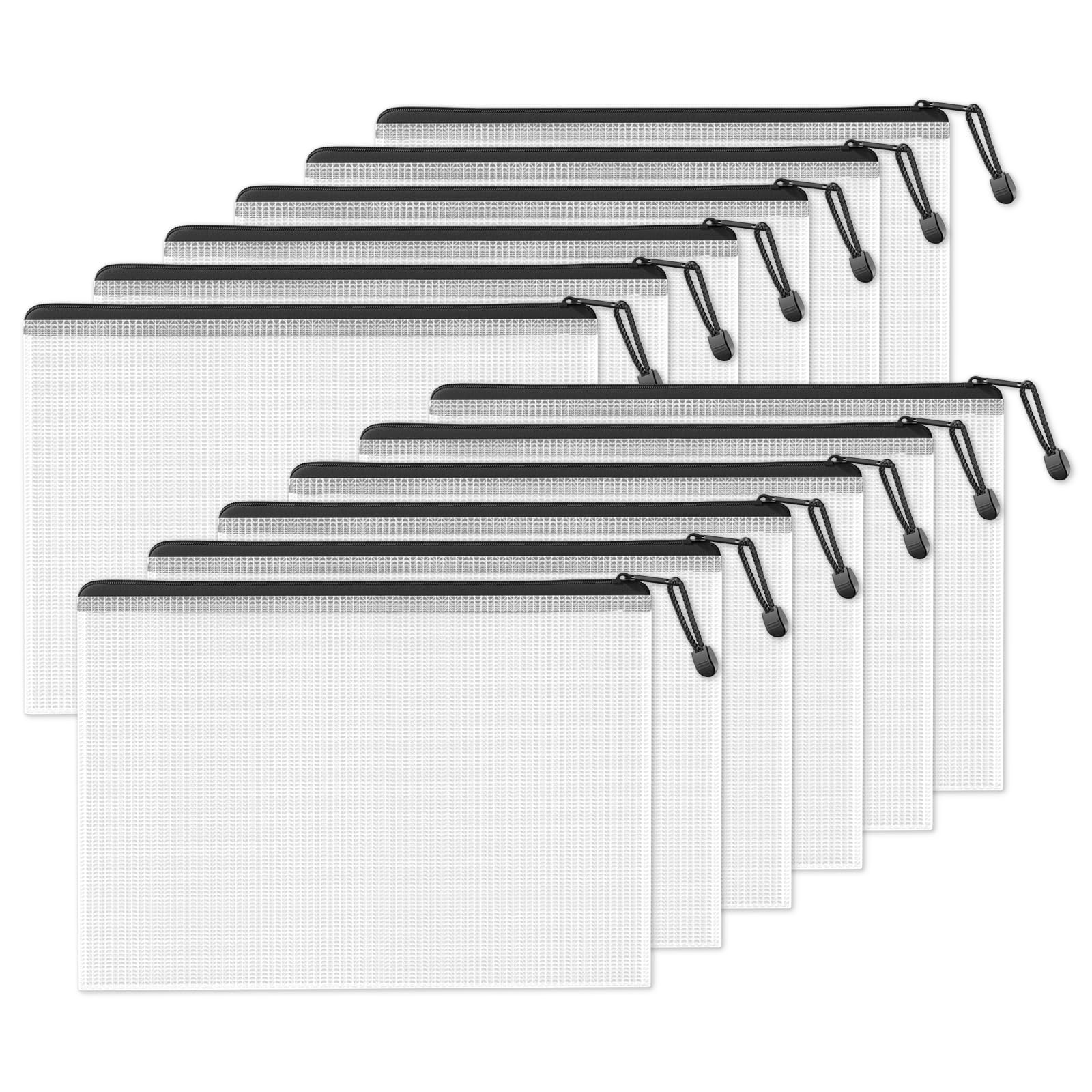 SUNEE Plastic Mesh Zipper Pouch 11×16 in (Black, 12 Packs) Extra 11×16, Black