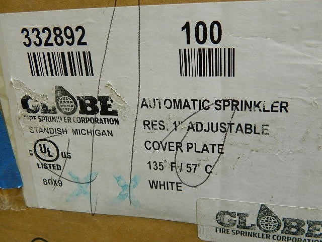 Globe Automatic Sprinkler 1″ Adjustable Cover Plate 135F 57C White 20pcs 332892