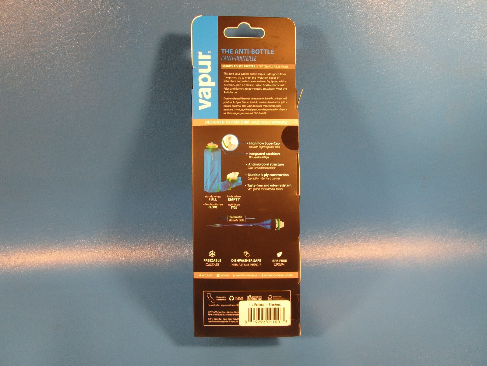 Vapur 10219 1.0L Water Bottle, Eclipse Black Cadence Kitchen 34oz.