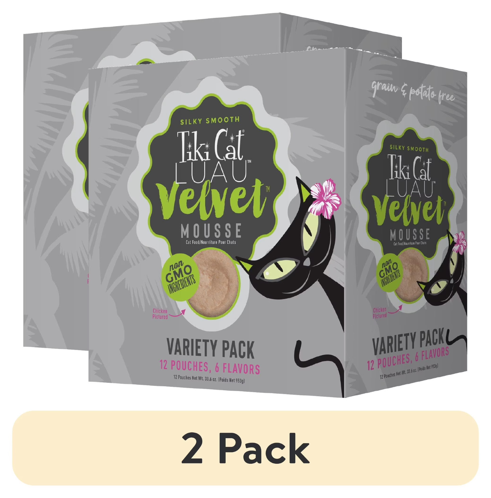2 PACK Tiki Cat Velvet Mousse, Protein Blend in Broth Variety Pack, (Pack of 12)