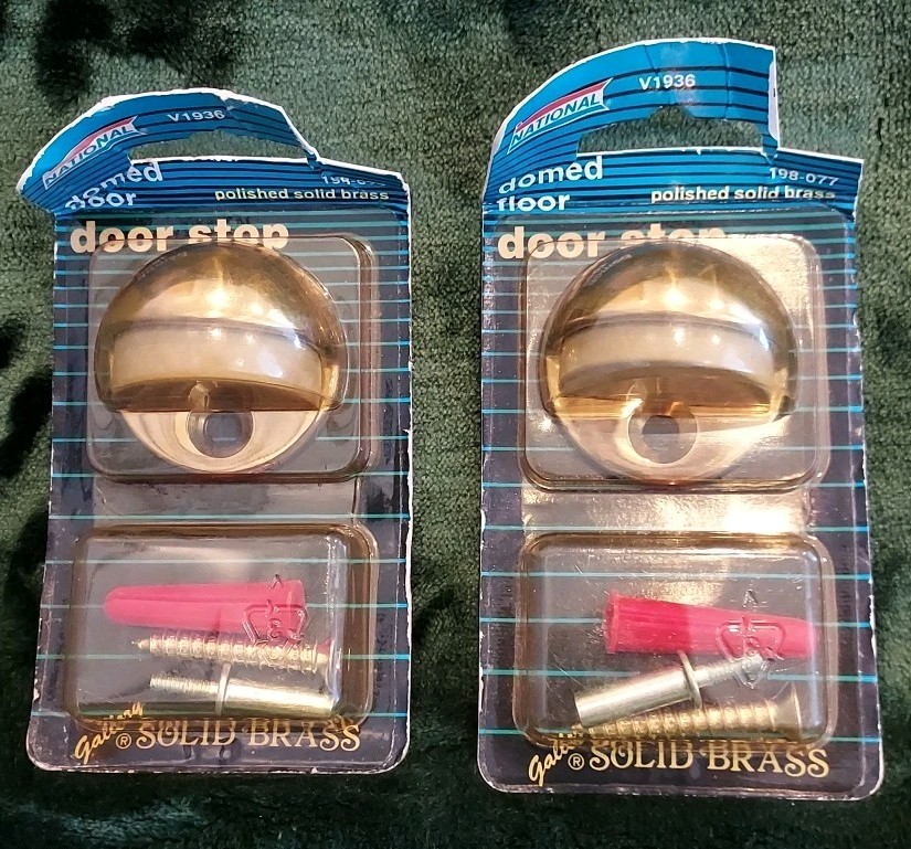 LOT 2 Solid Brass Floor Mount Door Stops ~ National 198-077 ~ NEW NOS Vintage