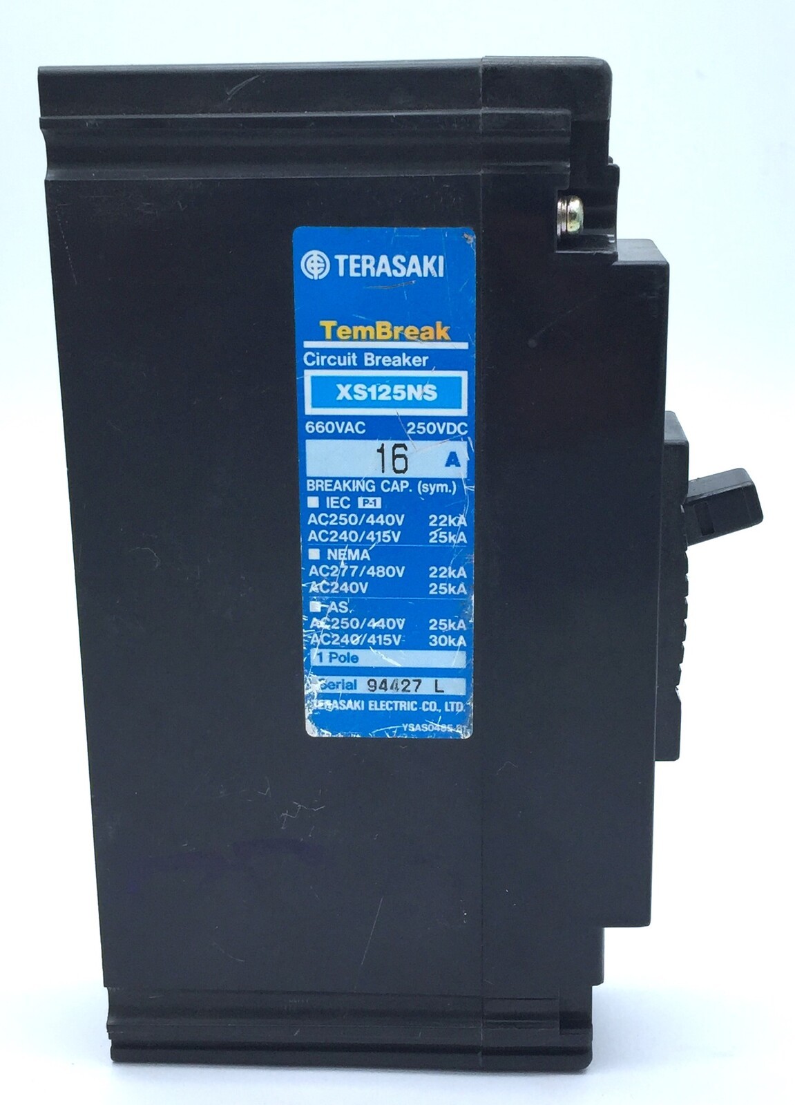 Terasaki Tembreak XS125NS MCCB 16A FC 1P 660VAC 250VDC