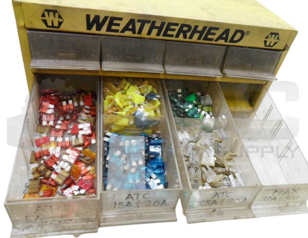 WEATHERHEAD 16 DRAWER METAL CABINET W/ NEW ASSORTED AUTOMOTIVE FUSES 5-30A
