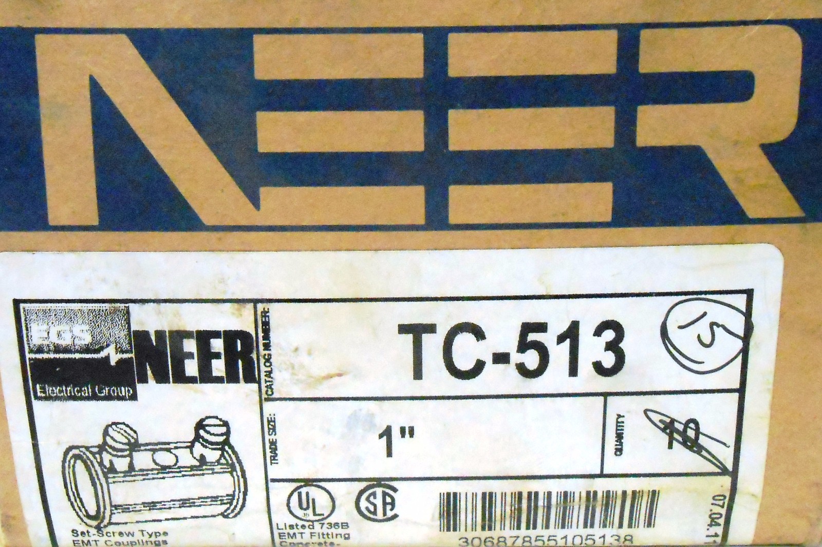 NEER TC-513 EMT SET SCREW COUPLING, 1″, BOX OF 15