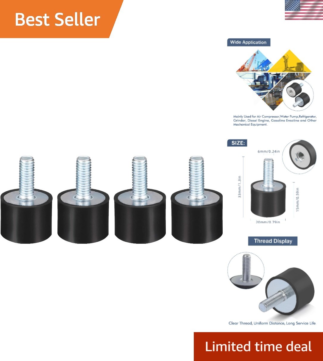 Universal M6 Rubber Mounts – 4 Pack Shock Absorbers for Automotive & Marine Use