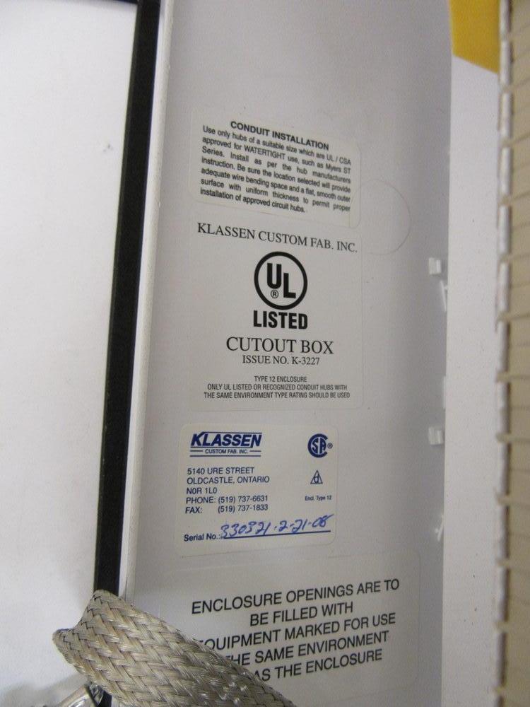Klassen K-3227 Cut-out Box K3227 Type 12 Enclosure 10x6x4