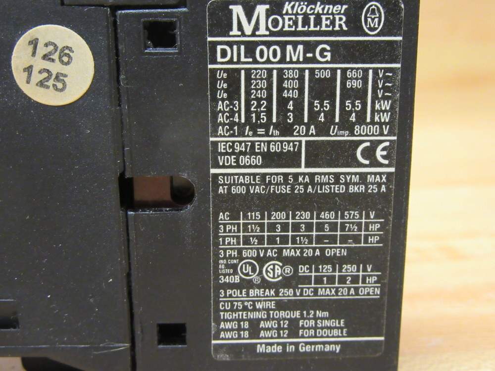 Klockner Moeller DIL00M-G-24VDC Contactor DIL00MG24VDC