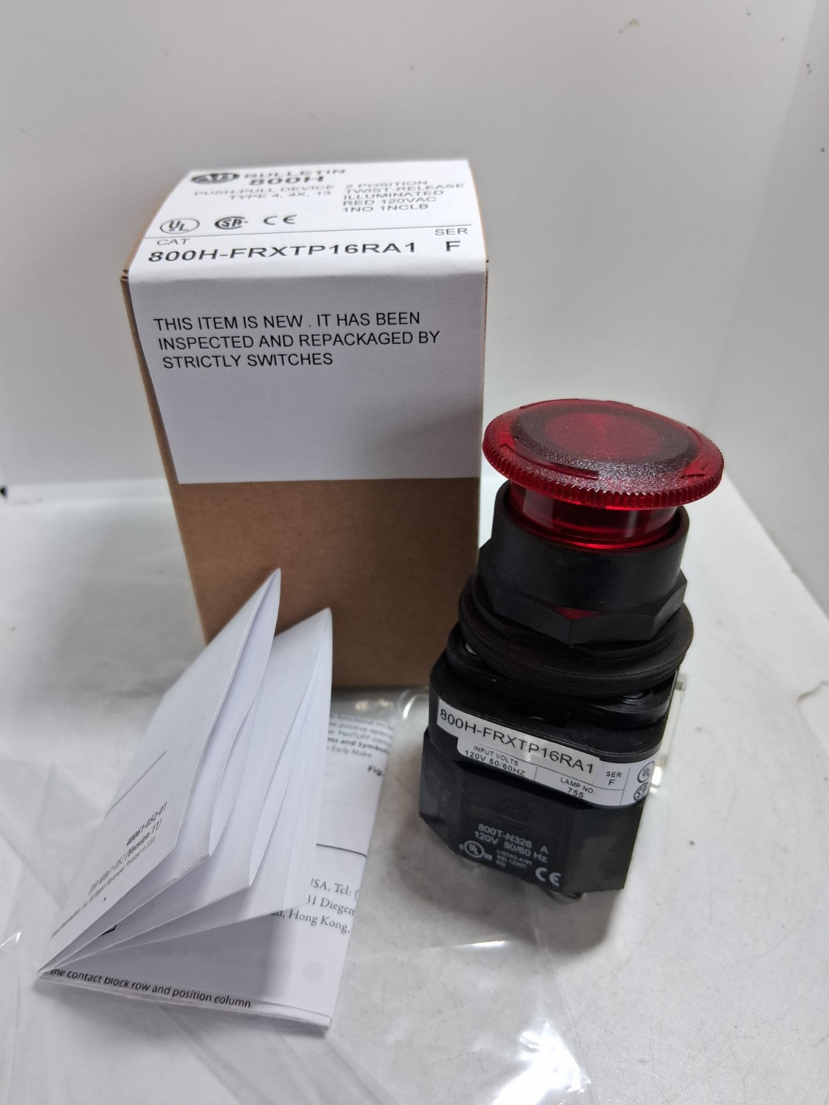 ALLEN BRADLEY 800H-FRXTP16RA1 PUSH PULL TWIST 2 POS ILL RED 1NO/1NCLB SER F NIB