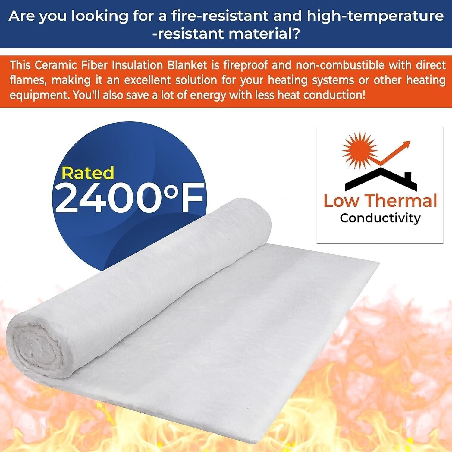 1/2″ Ceramic Fiber Insulation Blanket 2400F 8# High Temp Insulation 24″ x 36″