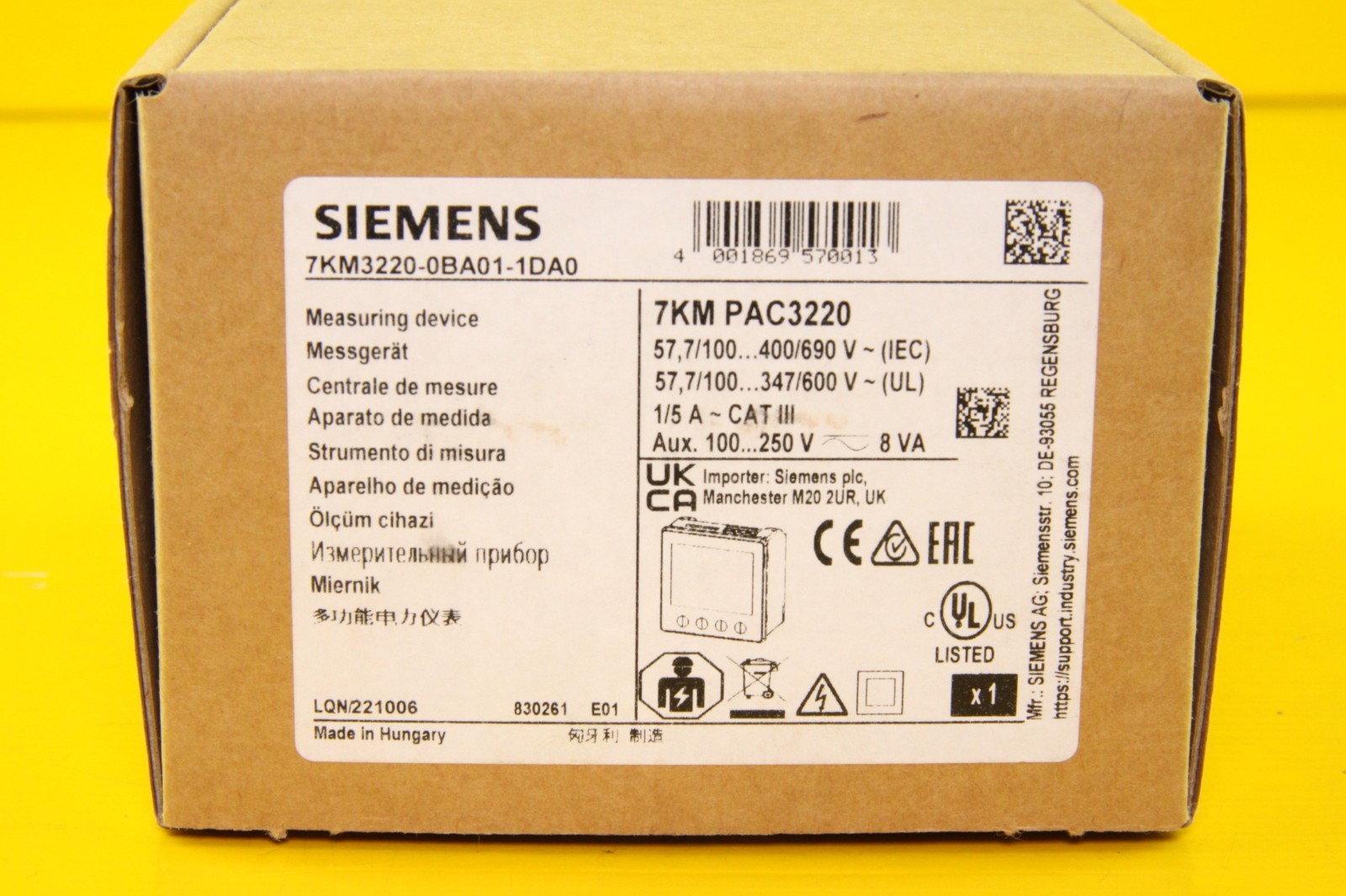 Siemens 7KM3220-0BA01-1DA0 Energy Meter Measuring Device , SENTRON PAC3220