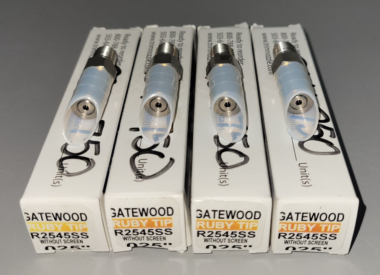 Lot of 4 Gatewood Ruby Tip Nozzle R2545SS .025″, Stainless Hi-Press Shell (B201