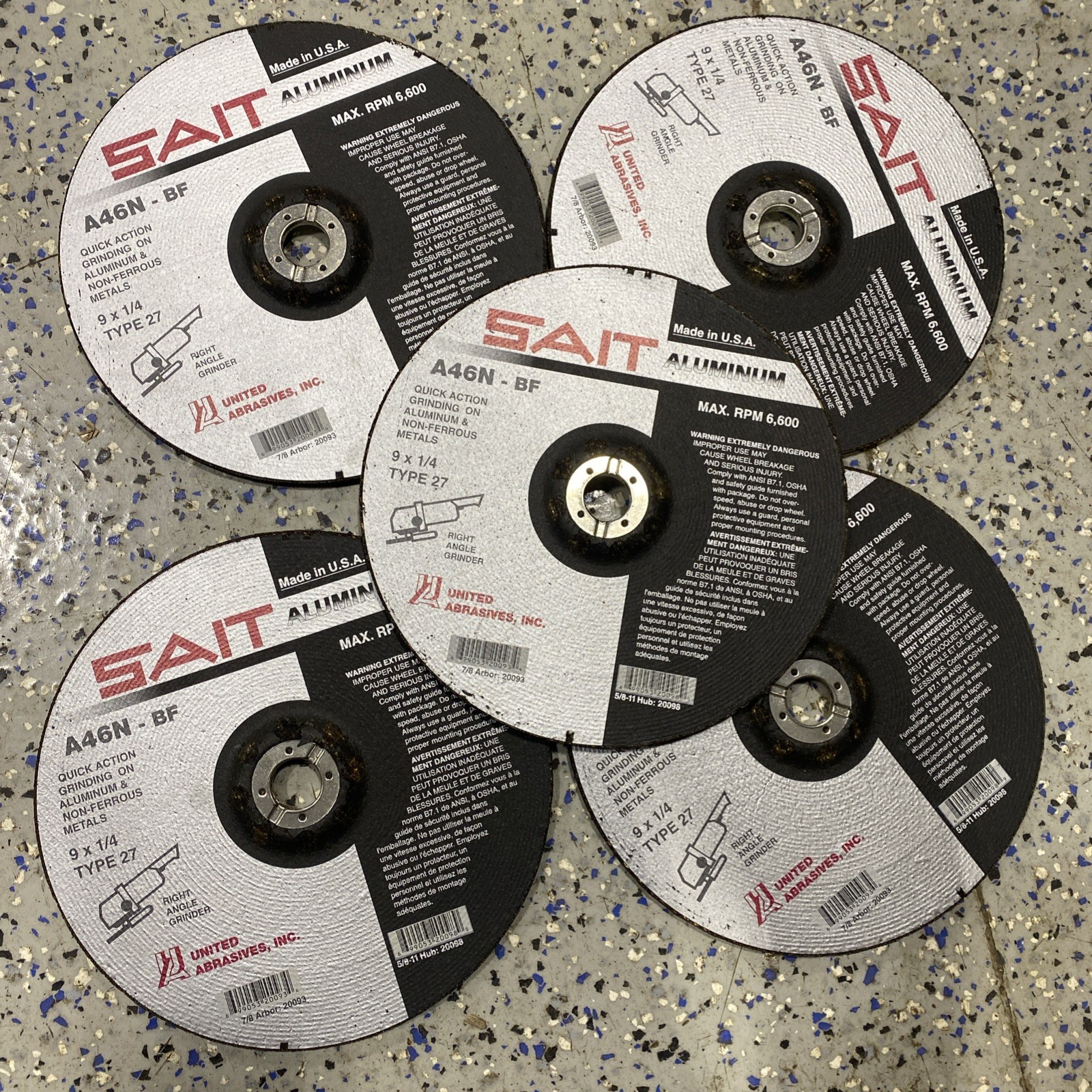 Lot of 5- SAIT 20088 A46N-BF 7 x 1/4 Type 27 Depressed Center Grinding Wheels
