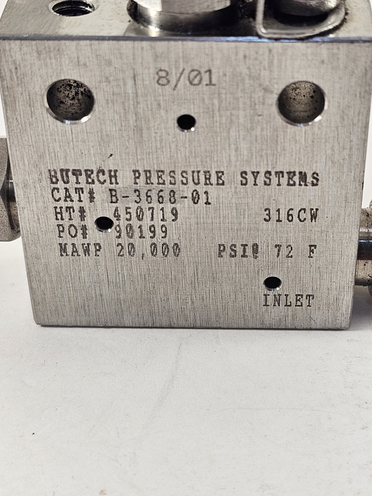 BUTECH PRESSURE NEEDLE VALVE CAT# B-3668-01 20,000 PSI / 316CW .