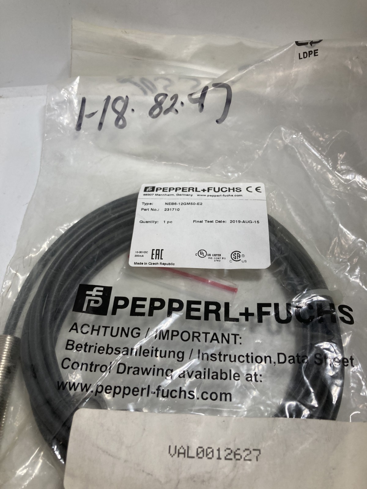 PEPPERL+FUCHS NEB6-12GM50-E2 INDUCTIVE SENSOR 5M CABLE NIB
