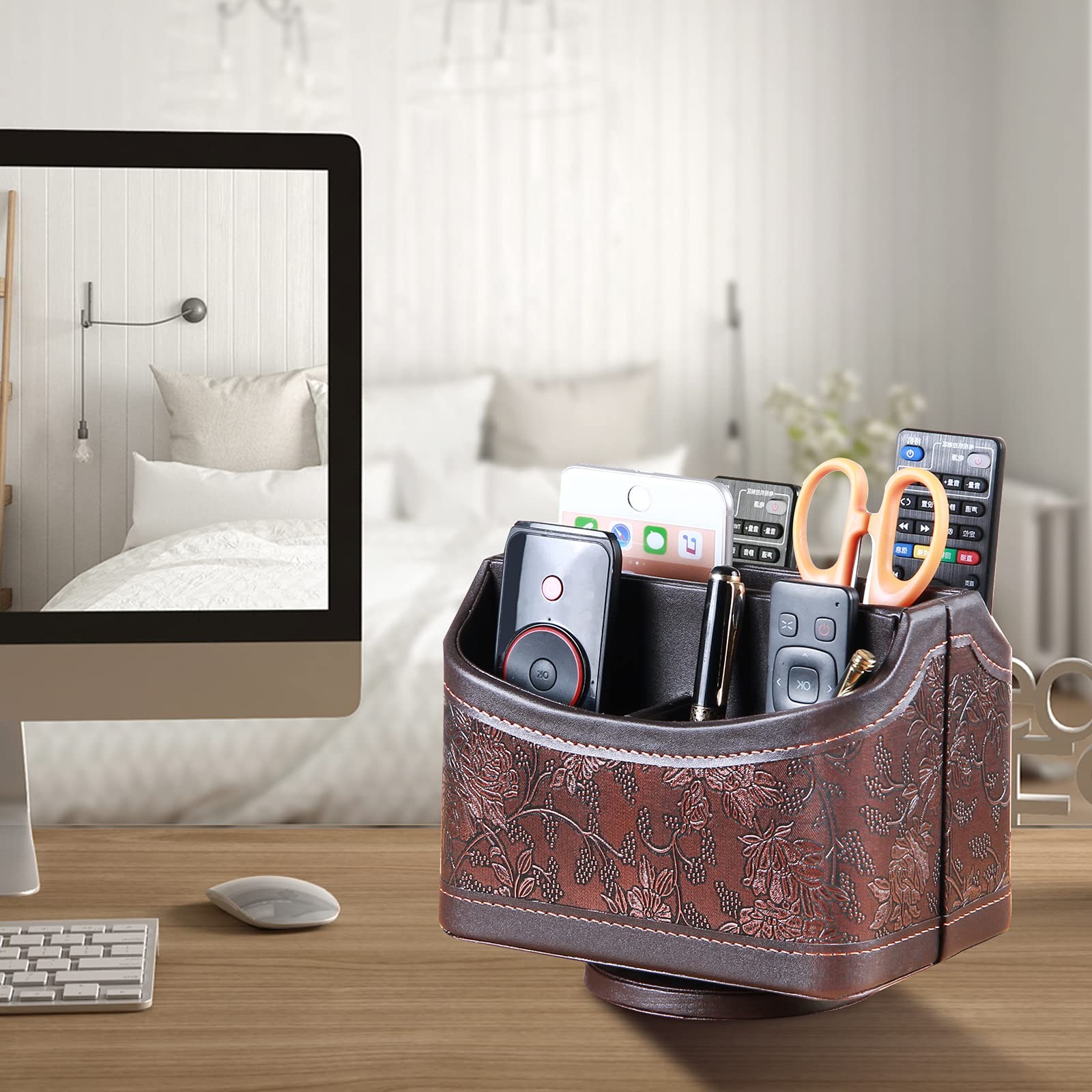 YAPISHI Antique Leather Remote Control Holder, 360 1# Embroidery