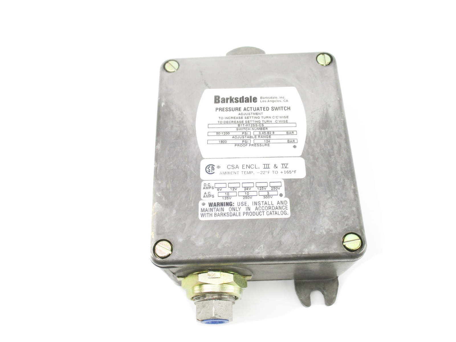 BARKSDALE B1T-H12SS-CS 1800PSI NSNP