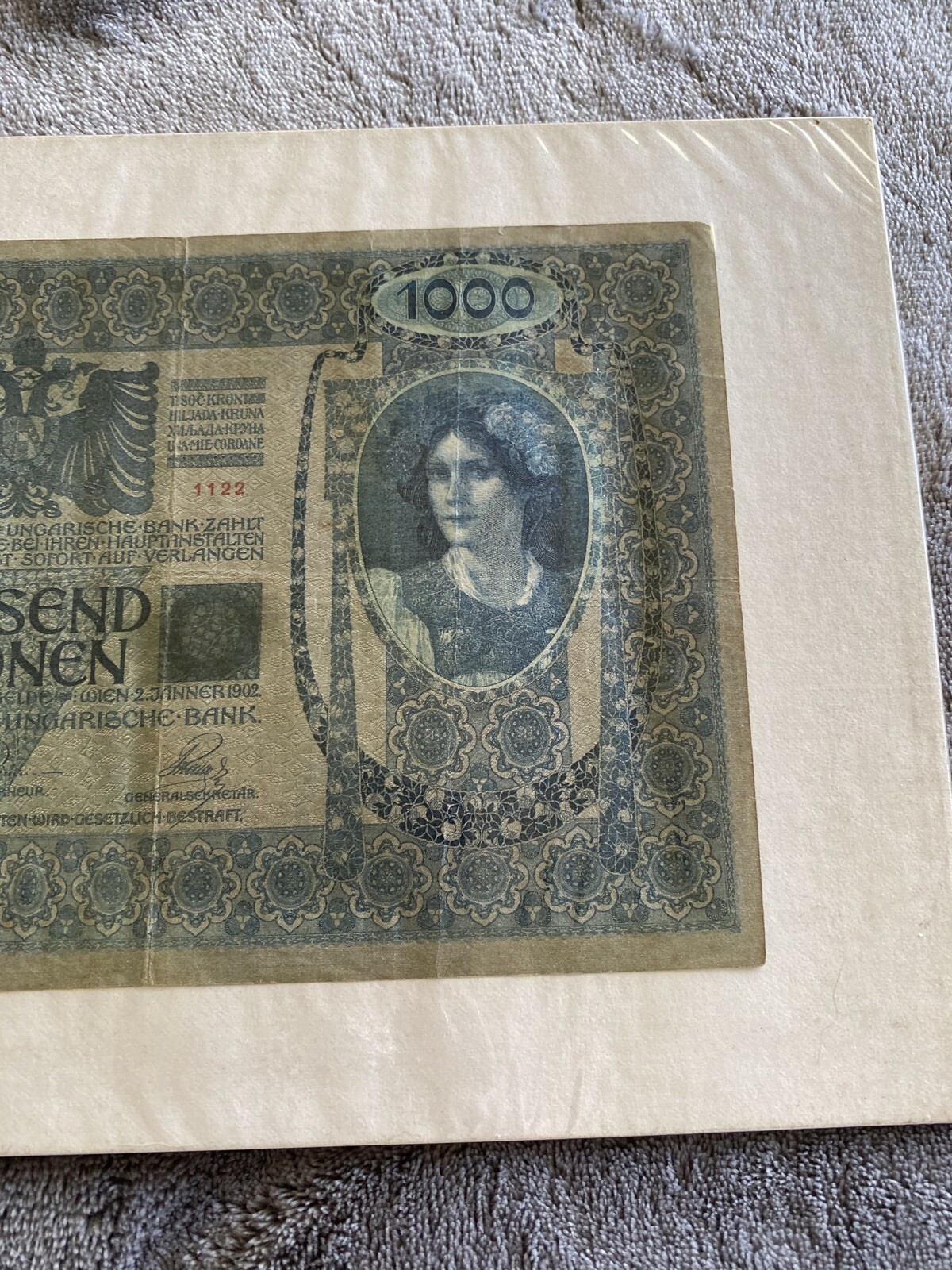 Pre WWI Currency 1000 Tausend Kronen Bank Notes Austria Hungary 1902 Good Cond!