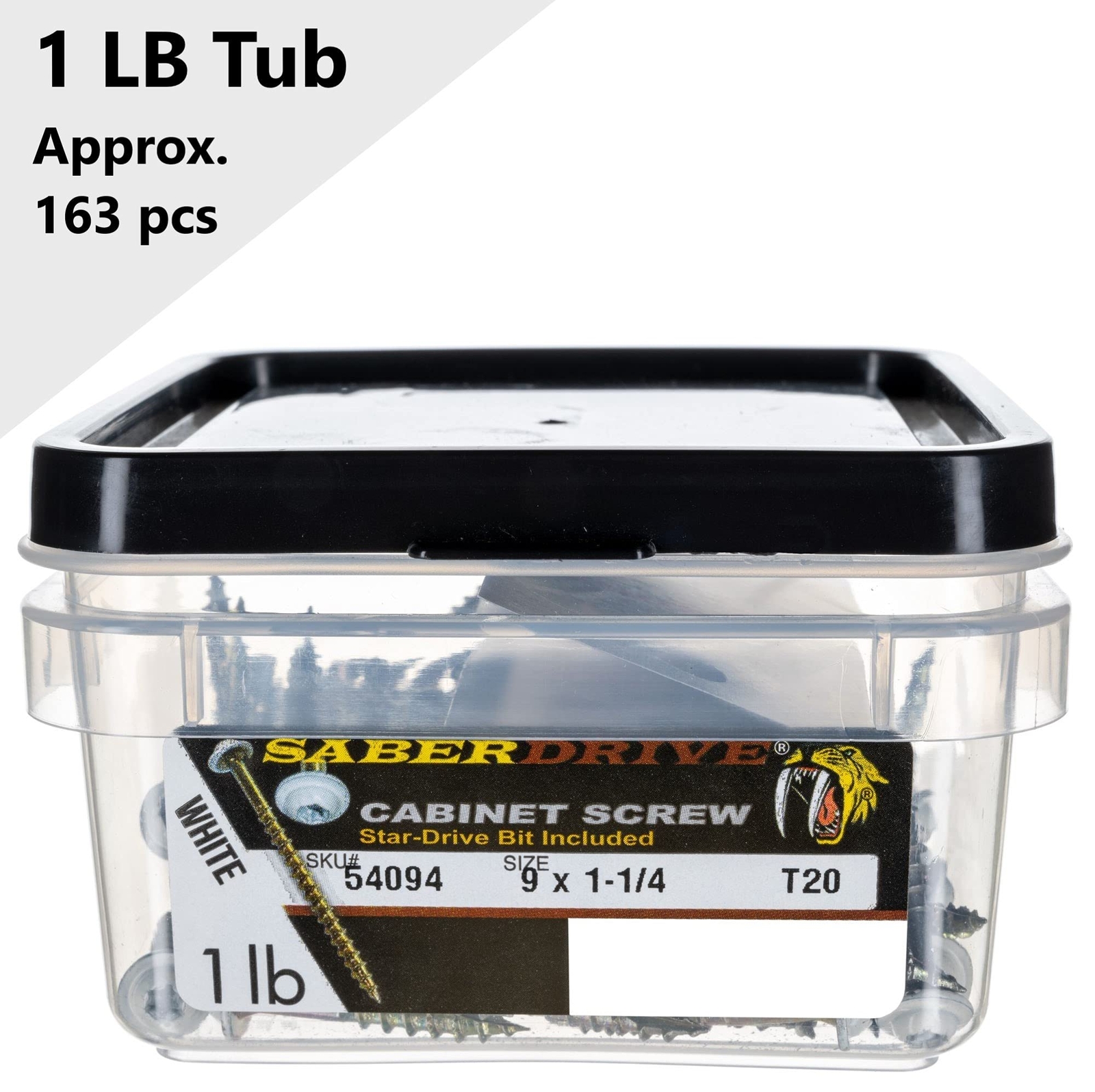 #9 x 1-1/4″ Saberdrive White Cabinet Screws 1 LB, Approx. 163 Pieces, Durable