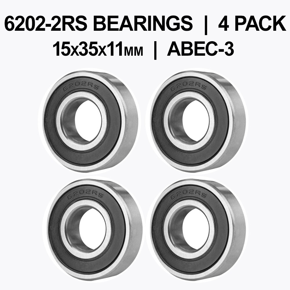 6202-2RS Sealed Ball Bearings (15x35x11mm) – 4 pack – Chrome Steel – ABEC-3