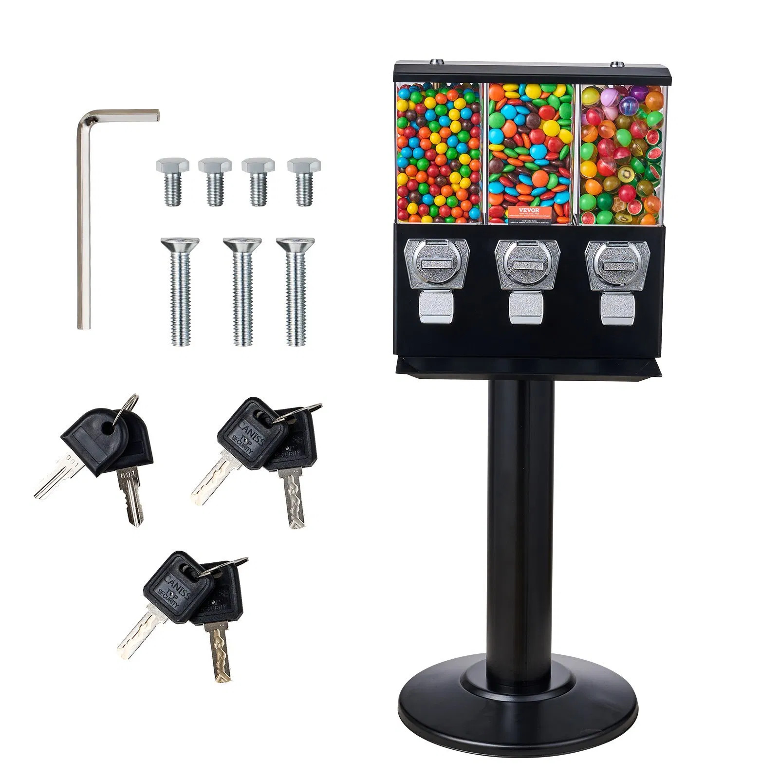 Commercial Vending Machine, Triple Compartment Candy Dispenser with Iron Stand,