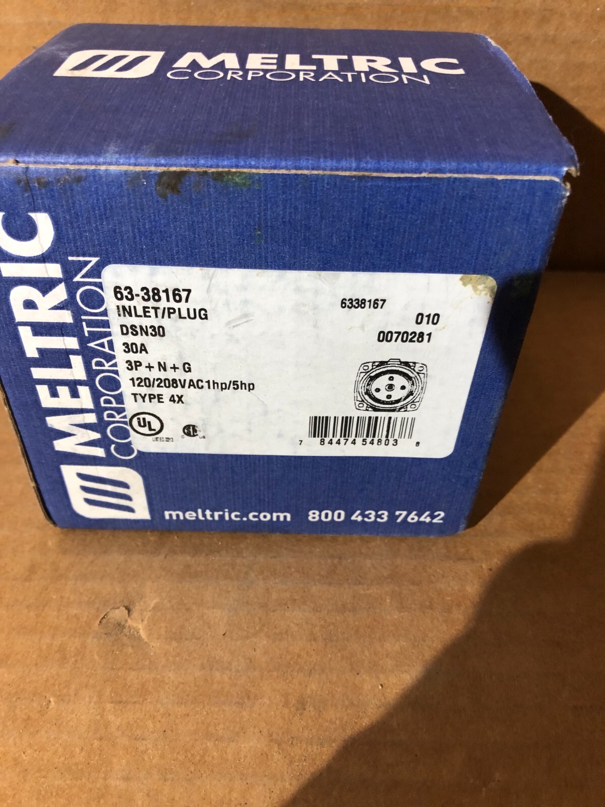 MELTRIC CORPORATION 63-38167, INLET PLUG, 30A, 120/208V, 60HZ, 3 POLES, #239273