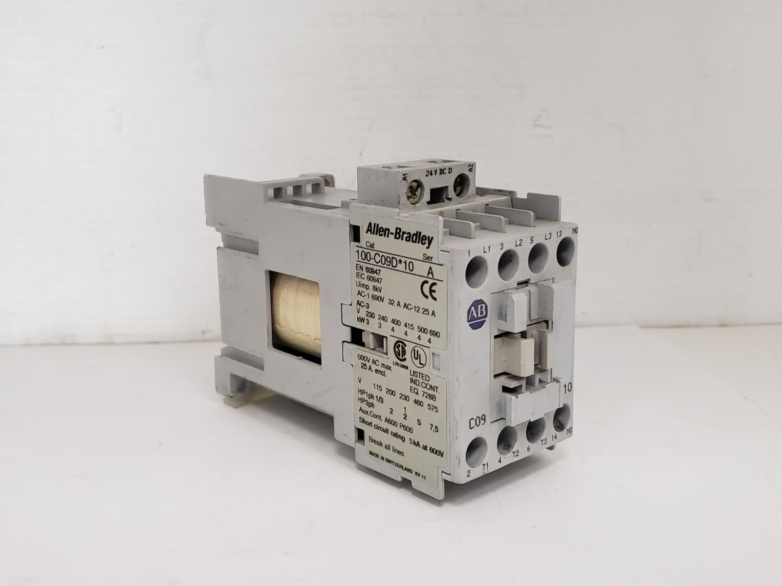 ALLEN BRADLEY 100-C09DJ10 CONTACTOR 9A 24V DC 3NO 1NO SER A