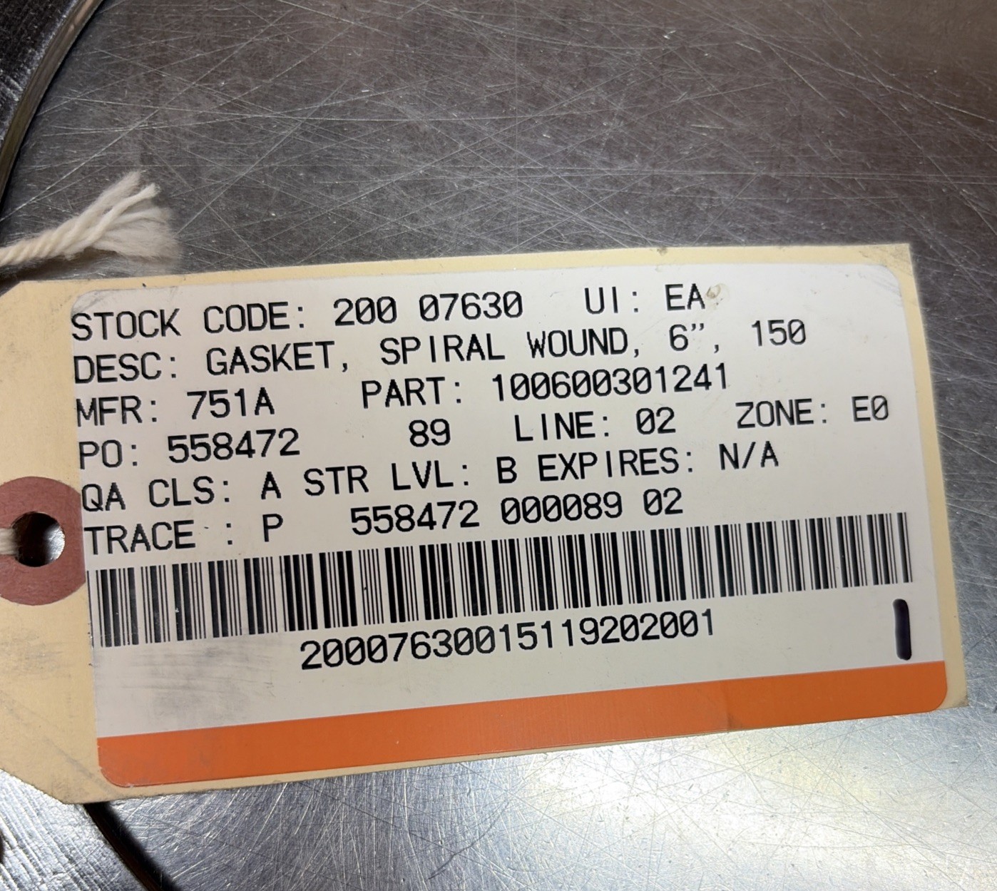 Zoro Select Spiral Wound Gasket 6” 150 100600301241