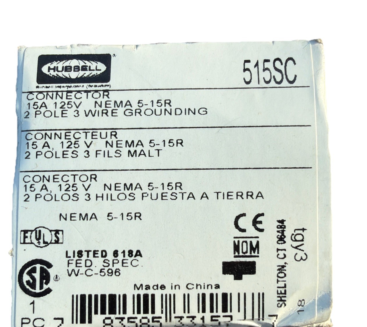 Hubbell NEMA L5-15 Grounding Locking Connector, 15A 125V AC, 2 Pole 3 Wire