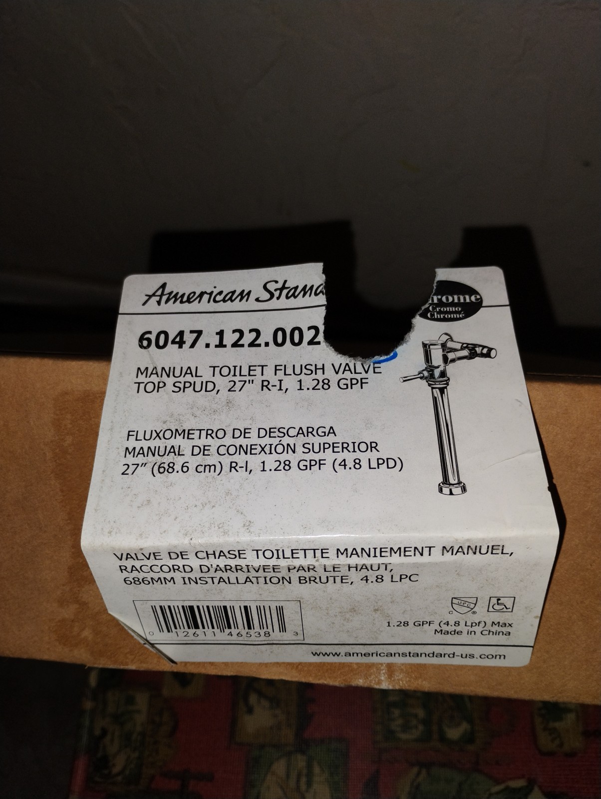 American Standard 1.28 Exposed Urinal Flush Valve 27″ 6047.122.002 commercial