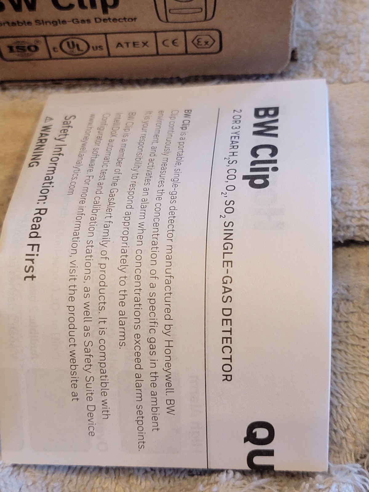 Honeywell BW BWC2-X Clip Single-Gas Detector Oxygen