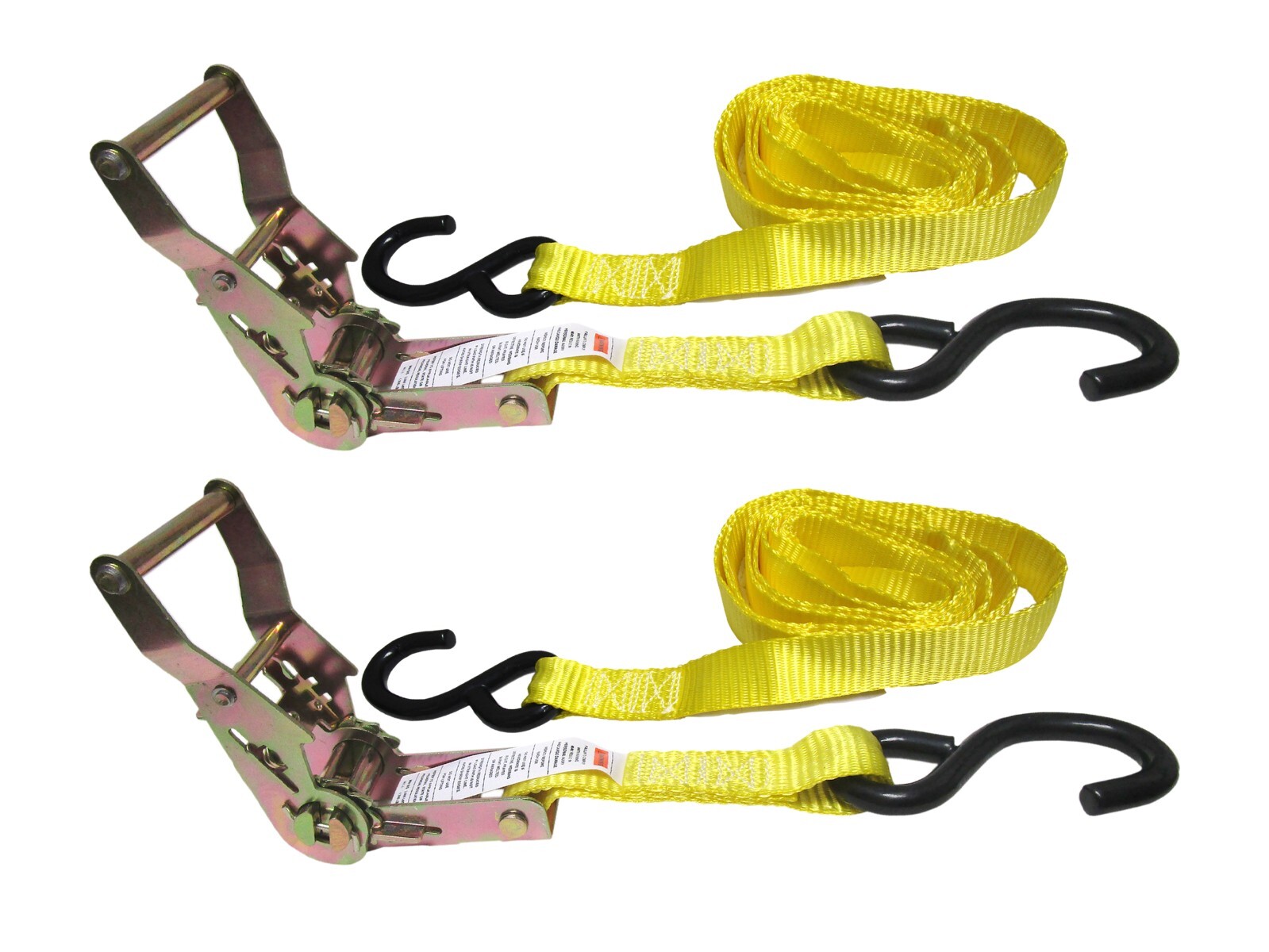 2 pack – 1″ x 15′ Yellow Heavy Duty Ratchet Tie Down Straps Vinyl S Hook Trailer