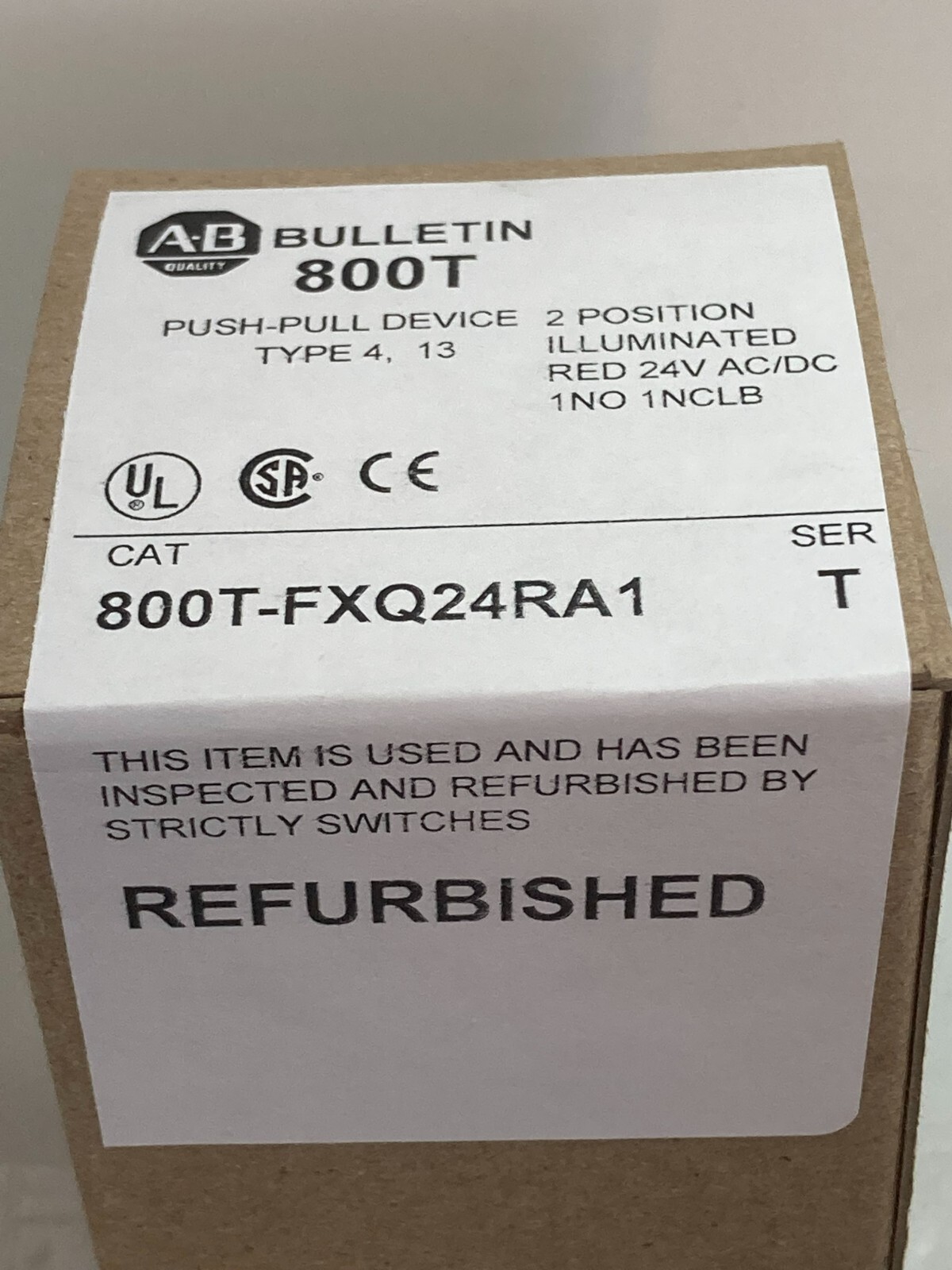 ALLEN BRADLEY 800T-FXQ24RA1 PUSH PULL 2 POSITION ILL RED 24VAC/DC 1NO/1NCLB S T