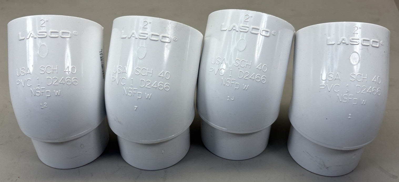 LOT OF 4 LASCO 2″ SCH40 PVC STREET 45 DEGREE ELBOW SPIG X SOC
