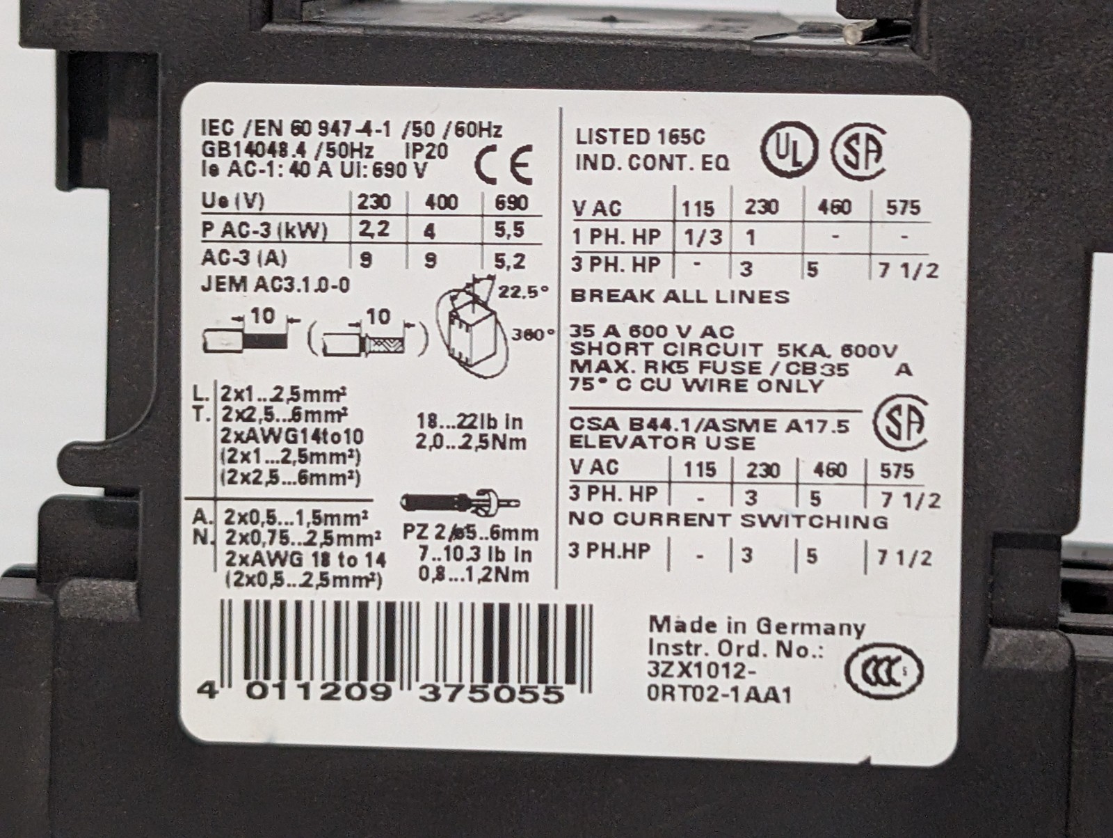 Siemens Sirius 3RT1023-1B and 3RT1026-1B industrial contactors with 24VDC coils