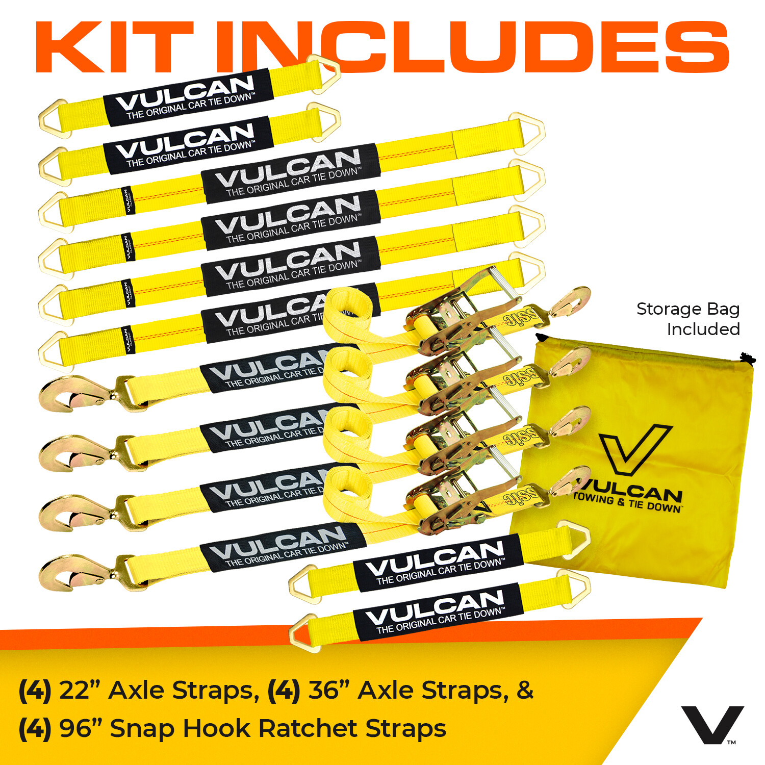 VULCAN Classic Yellow Axle Strap Tie Down Kit – Snap Hook Ratchet Straps
