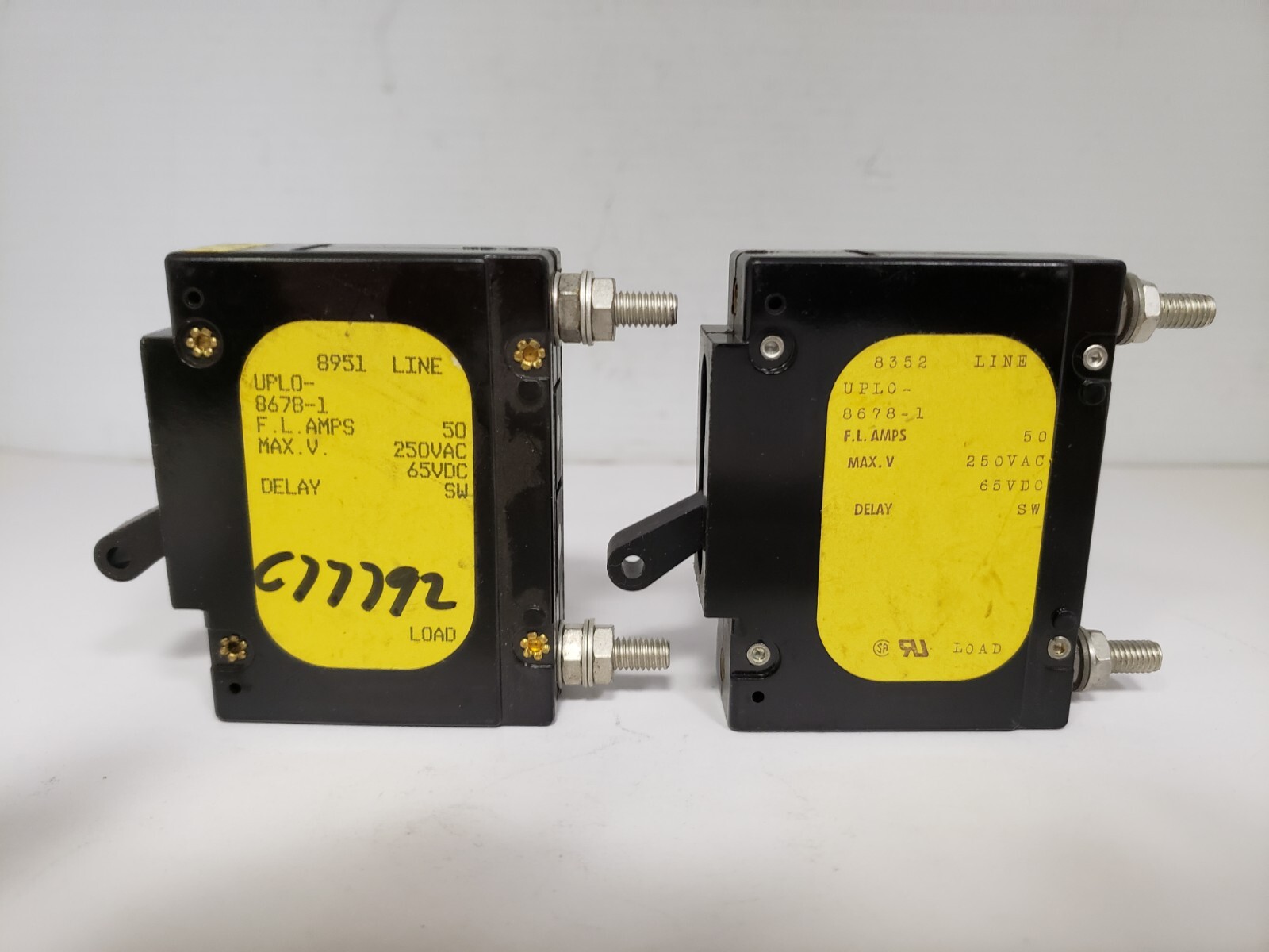 AIRPAX UPL0-8678-1 CIRCUIT BREAKER 50A 250V AC 65VDC (LOT OF 2)