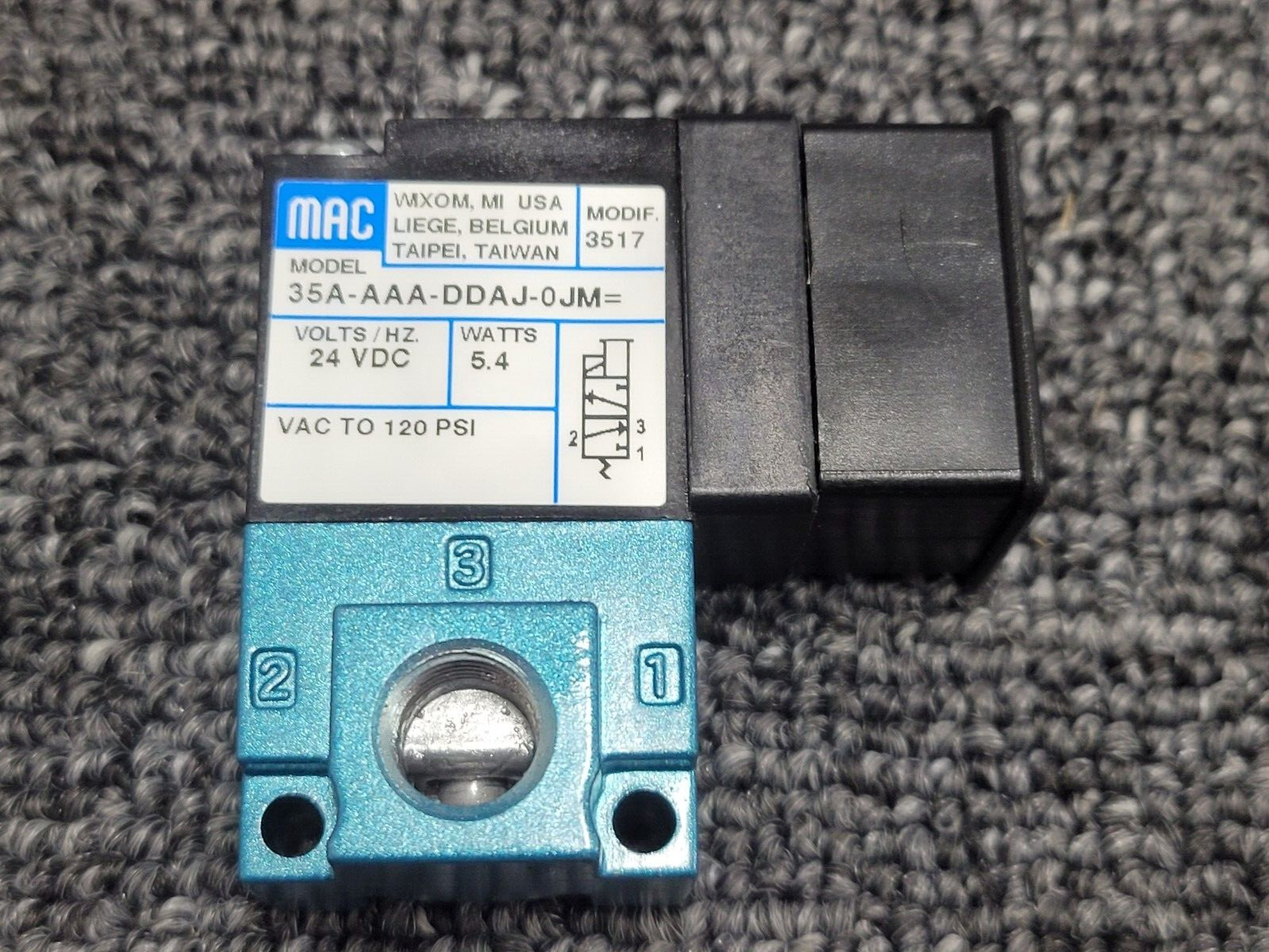 MAC 3-WAY SOLENOID VALVE 24V 5.4 WATTS 120 PSI 35A-AAA-DDAJ-OJM